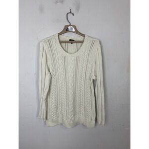 Talbots Womens Sweater XL  Cable Knit Beachy Coastal Minimal Ivory Spring